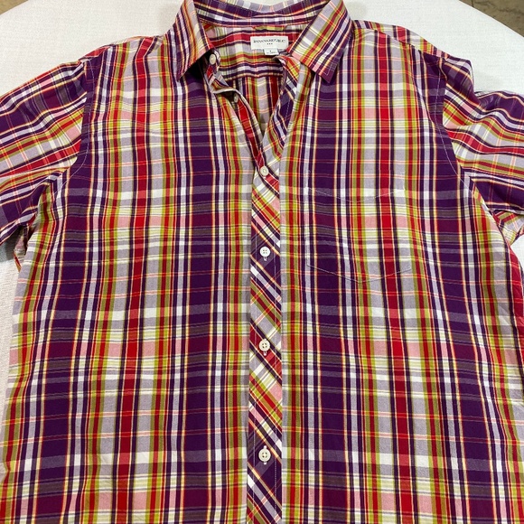 Banana Republic Men's Button Down Plaid Purple Red - Picture 1 of 7